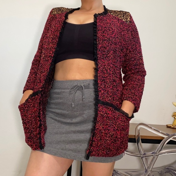 Potter’s Pot Women’s L Vintage Terry Cloth Knit Open Front Cardigan Sequin - Picture 7 of 7